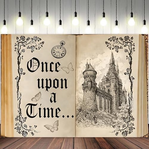 7x5ft Once Upon a Time Backdrop Fairy Tale Books Castle Princess Photography Background Once Upon a Time Birthday Baby Shower Decoration Storybook Wedding Party Banner - Image 2