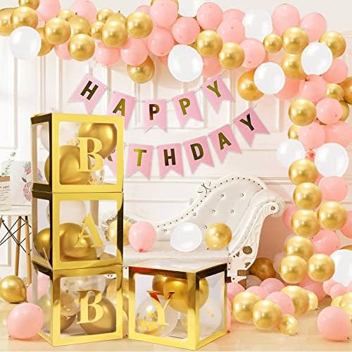 Voircoloria Baby Boxes with Letters, Gold, 4 Transparent Balloon Boxes - Image 5