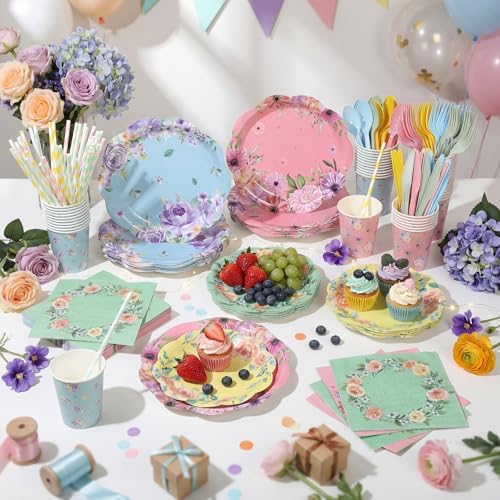450 Pcs Tea Floral Tableware Set, Serve 50, Pastel - Image 6