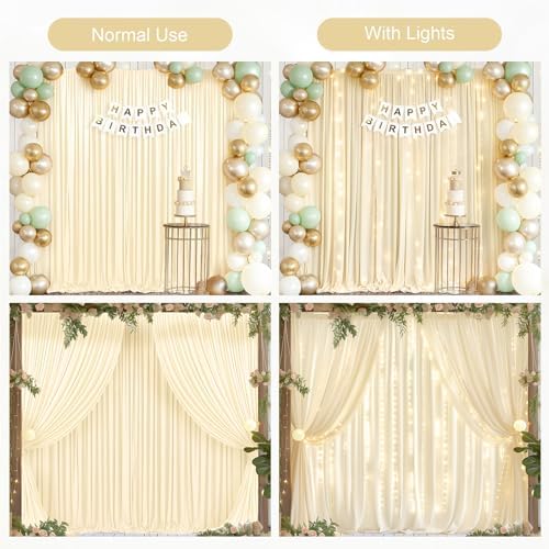 20x10FT Light Champagne Backdrop Curtains with Lights for Parties,Wrinkle Free Wedding Photo Backdrop Curtains for Baby Shower Birthday Ceremony Reception Home Party Decorations-5ft x 10ft,4 Panels - Image 3