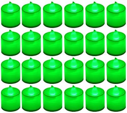 LANKER 24 Pack Flameless Led Tea Lights Candles, Flickering Green Candles (Green) by LANKER