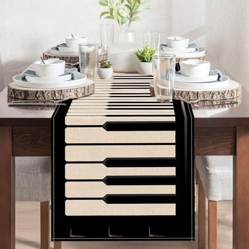 Piano Keyboard Dining Table Runner, Musical Burlap Kitchen Decoration - Image 5