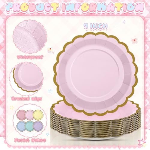48 Pcs Pastel Paper Plates 9 Inch Scalloped - Image 3