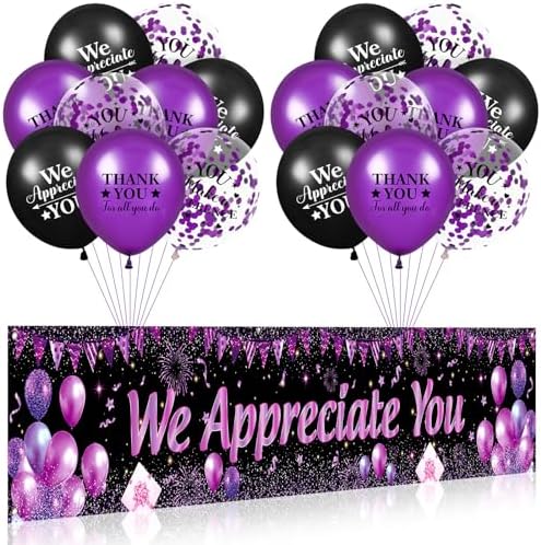 We Appreciate You Decorations Purple Appreciate You Banner Yard Sign with 18 Pcs Balloons Thank You for All You Do Banner Employee Staff Appreciation Gifts Teacher Doctor Appreciation Party Decor by Unknown