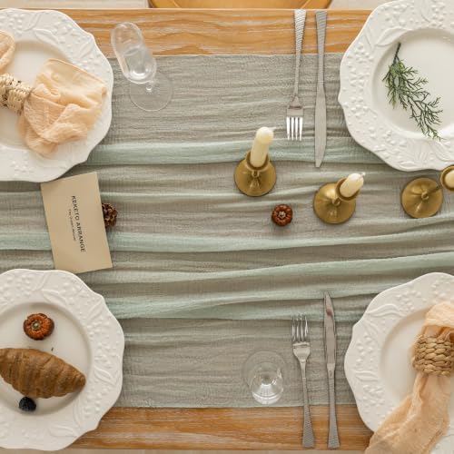 3Pcs Sage Green Cheesecloth Table Runner 120 Inches for Party Home Decor - Image 6