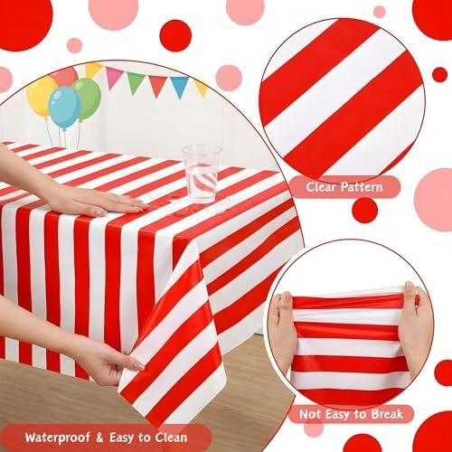 100FT x 54IN Carnival Red & White Striped Tablecloth Roll with Cutter Box - Image 5