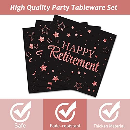 Wiooffen 96 Pcs Retirement Party Plates Napkins Tableware Set Rose Gold Happy Retirement Supplies Disposable Retired Graduation Dinnerware Decoration Favors for Women, 24 Guests - Image 3