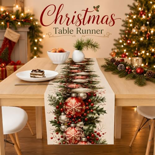 Christmas Decorations - Xmas Balls Snowflake Pine Cone Table Runner - Image 2