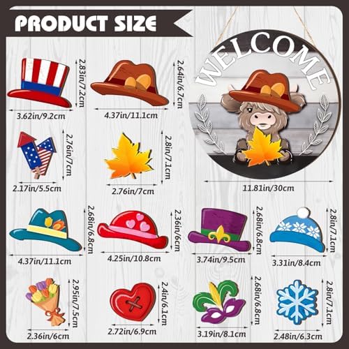 Vicenpal 35 Pcs Fall Interchangeable Highland Cow Welcome Sign, Dark Gray - Image 3
