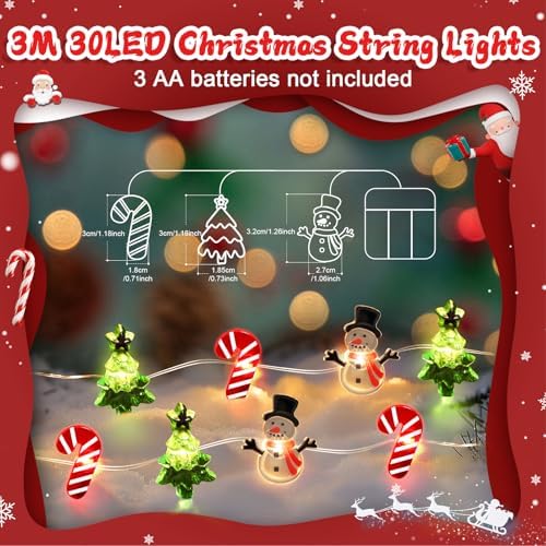 Coquimbo Christmas Lights Decorations, 10FT 30LED Christmas Tree Snowman Crutch String Lights for Home Party Indoor Outdoor Xmas Festive Holiday Decorations - Image 3