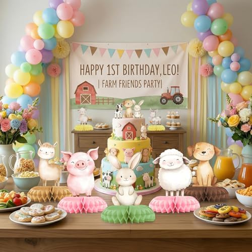 12 Pcs Farm Baby Shower Decorations - Barnyard Farm Animal Party Supplies - Cow Pig Chicken Horse Tractor Centerpieces for Tables - Farm Honeycomb Table Decor for Baby Shower and 1st Birthday - Image 4