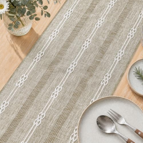 Rustic Linen Farmhouse Table Runner, Woven Boho Table Runner 13" × 36" - Image 3