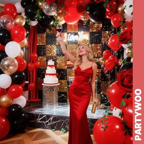 PartyWoo Red and Black Balloons 66pcs 12 Inch Black Red White Balloons - Image 4