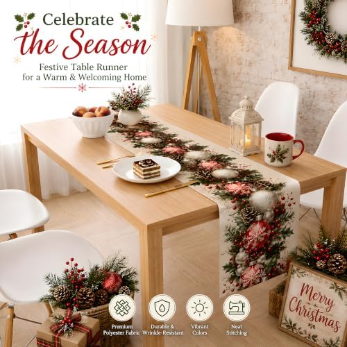 Christmas Decorations - Xmas Balls Snowflake Pine Cone Table Runner - Image 6