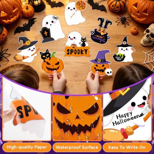 54Pcs Halloween Ghost Cutouts, Classroom Halloween Bulletin Board Decorations, Cute Ghost Paper Cut-Outs with Adhesive Points for DIY Art Craft Party Supplies Home Office Wall Door Decor (Rich) - Image 3