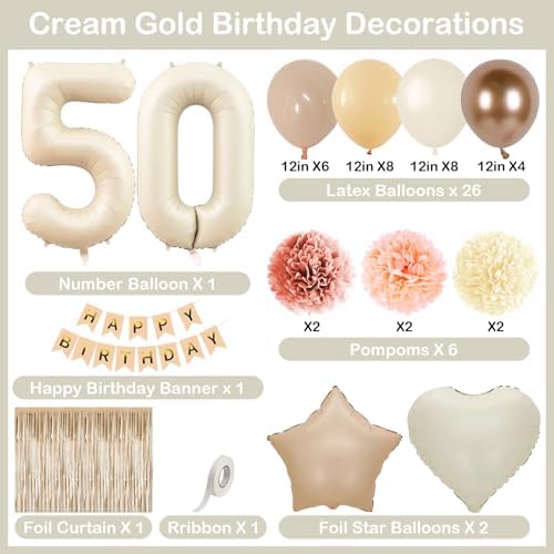 Beige Happy 50th Birthday Party Decoration Women Cream Number 50 Balloon - Image 4