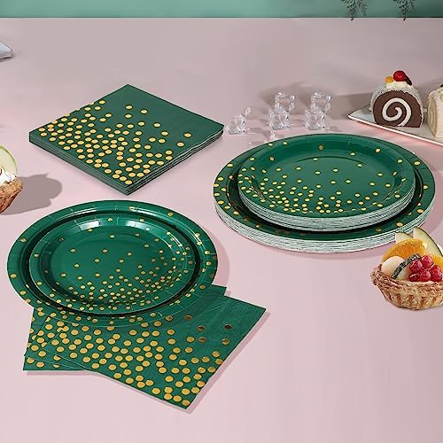 150 PCS Green and Gold Party Decorations,50 Guests Green Plates and Napkins Party Supplies,Golden Dot Paper Plates for Birthday Wedding Christmas - Image 6