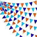 Orange Blue Party Decorations Metallic Fabric Triangle Pennant Flag Bunting Banner Garland for Birthday Baby Shower Graduation Bridal Shower Wedding Bachelorette Engagement Space Theme Party Supplies by pinkblume
