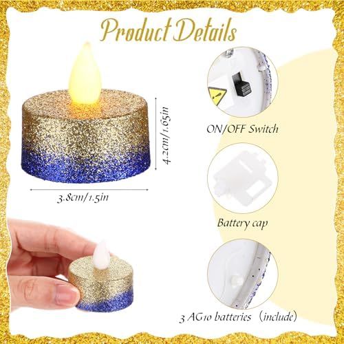 Retisee 48 Pack Flameless LED Candles Glitter Decor,Gold,Blue,1.65 Inch - Image 2
