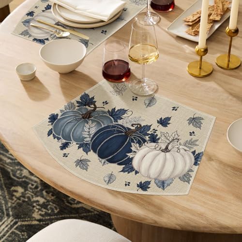 Artoid Mode Navy Blue Pumpkins Fall Wedge Placemats Set of 4-12 x 18 Inch - Image 2