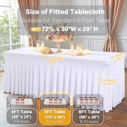 Shillance 6 Packs White Spandex Table Covers 6 Foot, Fitted Stretch Table Cloth with Skirts 72x30 Inch, Wrinkle-Free Floor Length Rectangle Tablecloths for Weddings Parties Banquets Events - Image 3