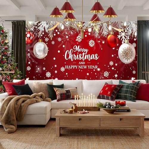 HOMETITUTE Christmas Red Silver Garage Door Cover 13x6ft - Image 2