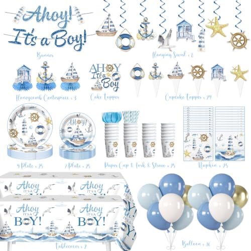Xynic Ahoy Its a Boy Baby Shower Decorations Set,Serves 25 Guests - Image 2