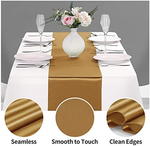 10-Pack Satin Table Runner Old Gold 12 x 108 inches Long, Table Runners for Wedding, Birthday Parties, Banquets Decorations（10 Pack, 12x108 Inch, Old Gold） - Image 3