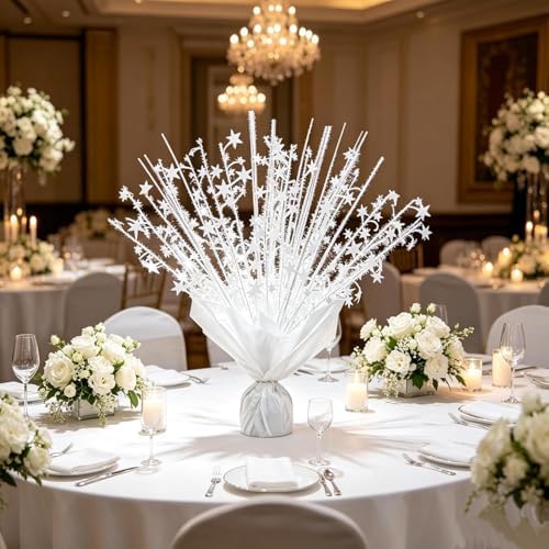 2 Pack Metallic Foil Spray Centerpiece Stars for Wedding, Birthday, Anniversary, Christmas Table Decor, Holiday Festival Baby Shower Graduation Mantle Party Decorations (White) - Image 4