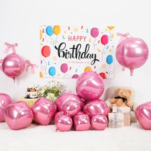 12PCS Metallic Pink Round Foil Balloons 22" 15" 10" Large Pink Balloons - Image 4