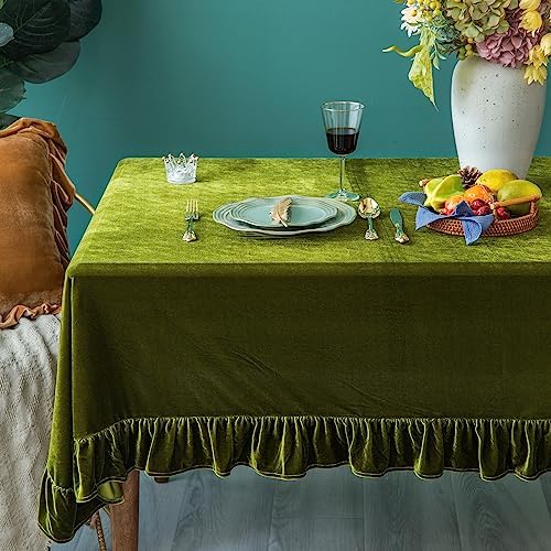 GLORY SEASON Velvet Tablecloth Luxurious Solid Rectangle Table Cloth,Oblong Retro Farmhouse Ruffle Tablecloths Washable Table Cover for Party Wedding Baby Shower Kitchen Dinning Tabletop Decoration - Image 4