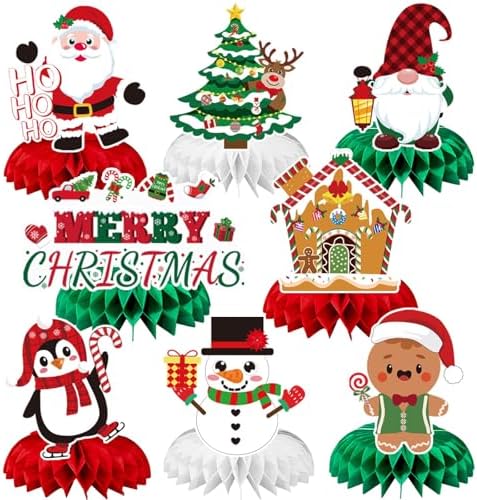 JULMELON 8 Pcs Christmas Table Decorations, 3D Xmas Honeycomb Centerpiece by JULMELON