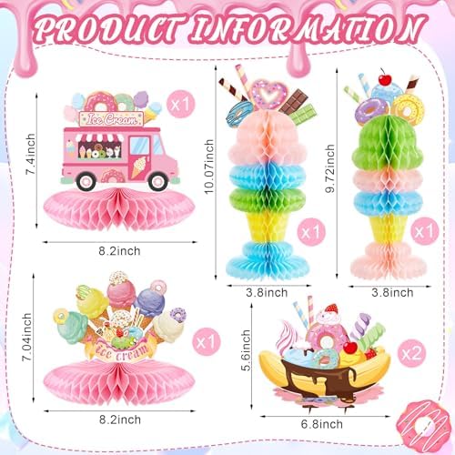 Outus 6 Pcs Ice Cream Party Table Decorations, Honeycomb Centerpieces - Image 2