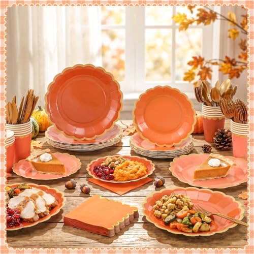 Mimorou 169 Pcs Burnt Orange Plates and Napkins Party Supplies Serve 24 - Image 2
