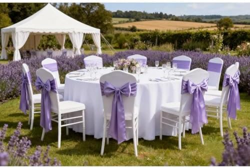 50 Pack Lavender Chair Sashes, Lavender Satin Sashes Ties for Chairs Covers, Light Purple Chair Bows for Party Wedding Birthday Banquet Decor - Image 3