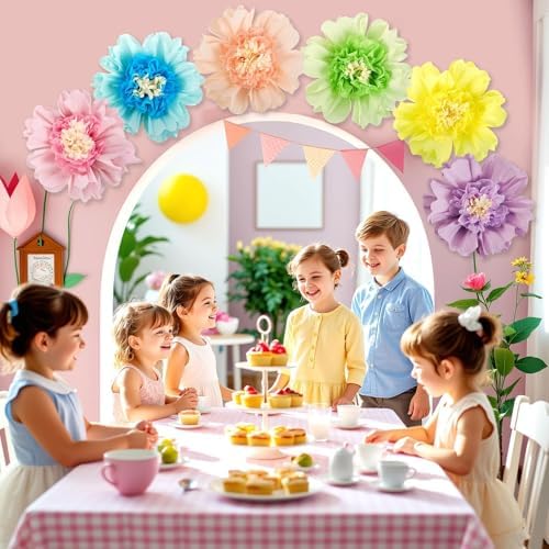 SUNBEAUTY Pastel Paper Flowers 6Pcs Large Tissue Paper Flowers Decoration for Wall 12 Inch Giant Crepe Flowers for Spring Garden Backdrop Pastel Birthday Easter Wedding Party Bulletin Board - Image 5