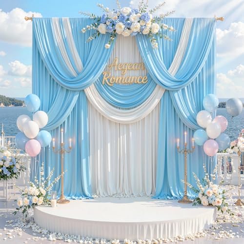 20 ft x 10 ft Wrinkle Free Baby Blue Backdrop Curtains for Parties, 4 Panels 5 ft x 10 ft Polyester Light Blue Photo Backdrop Curtain Drapes for Birthday Wedding Party Baby Shower Photography - Image 6