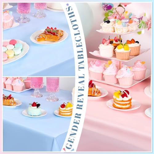 NatNarr 6 Pcs Gender Reveal Plastic Tablecloths, Pink Blue Table Cover - Image 4