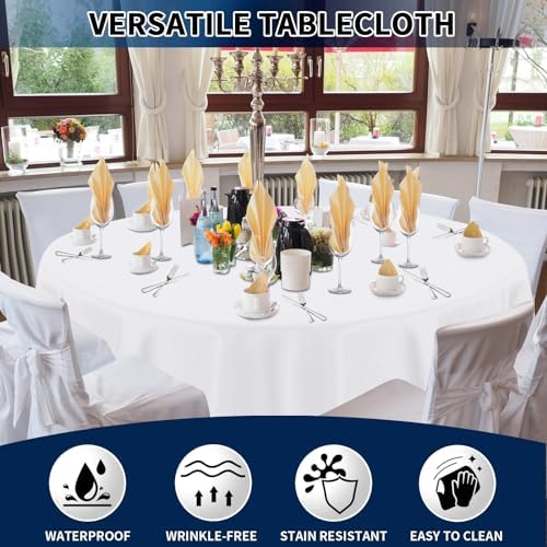 PureFit 6 Pack White Round Table Cloths 70 Inch for Round Table - Image 3
