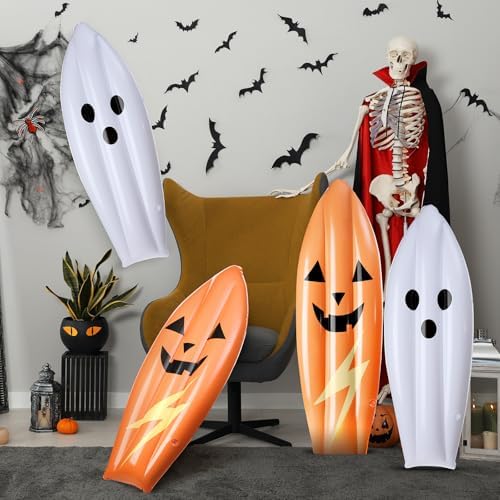 JellyArch 4 Pcs Halloween Inflatable Pool Floats 36 Inch Ghost Surfboard - Image 6