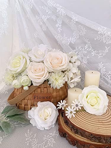 FACINOC Roses Artificial Flowers White Bouquet Fake Flower with Stems Combo - Image 4