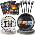 Racing Car First Birthday Party Supplies - 96pcs Paper Plates Napkins Forks Kids 1st Birthday Party Table Decorations Racing Car First Themed Disposable Cake Tableware Set for 24 Guests by WelcometoAndiCppss