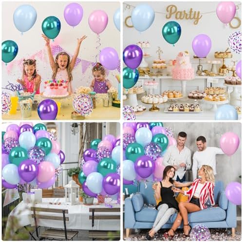 Mermaid Balloons, 50 Pcs Pink Teal Purple for Girls Princess Birthday Party - Image 6