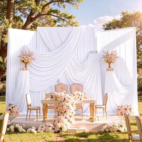 20ftx10ft White Backdrop Curtains for Party Background, Wrinkle Free 4 Panels 5x10ft Silky Polyester Photo Backdrop Drapes Back Drop Cloth for Wedding Birthday Photography Baby Shower Decor by CO-AVE