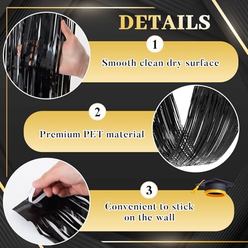 Breling 4 Pcs Black Gold Ceiling Fringe Curtains, Foil Drapes, 15 ft - Image 3
