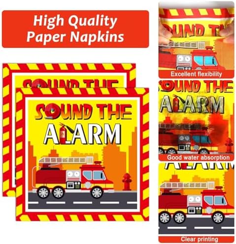 100 Pcs Firetruck Birthday Party Decorations Fireman Plates and Napkins for Firefighter Party Supplies Fire Truck Birthday Theme Disposable Dinnerware Set for Kids Fireman Party Favors Serve 25 - Image 3