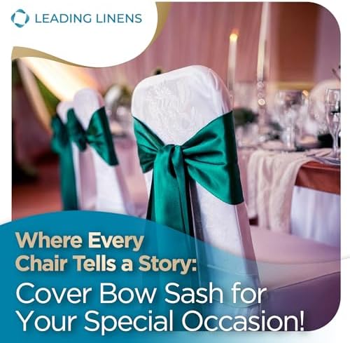 Leading Linens 1 pc Hunter Green 108"x8" Satin Bow Sash Chair Cover Decor - Image 4