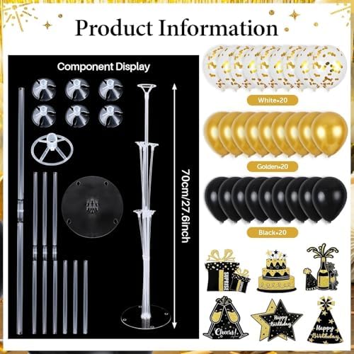 6 Sets Birthday Balloon Stand Kit for Table Happy Birthday Black Gold Balloon Centerpiece Decor Black and Gold Balloon Stand Kit for 40th 50th 60th 70th Birthday Party Decoration - Image 3