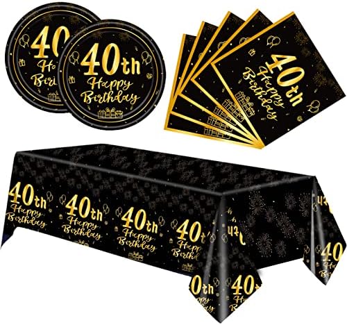 41Pcs Birthday Party Supplies Vintage 40th Birthday Decorations Back in 1984 40th Theme Birthday Party Decorations Tableware Includes Paper Plate Napkin Tablecloth for Men Service 20 Guests - Image 2