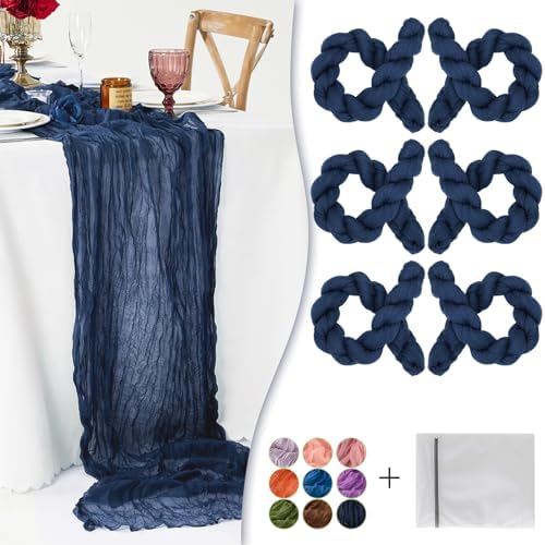 Navy Blue Cheesecloth Table Runner 6 Pack 35" Boho Gauze Runner 120 inches Long Runner Rustic Sheer Fabric Bulk for Baby Shower Wedding Bridal Birthday Party Table Decorations by Waligoy